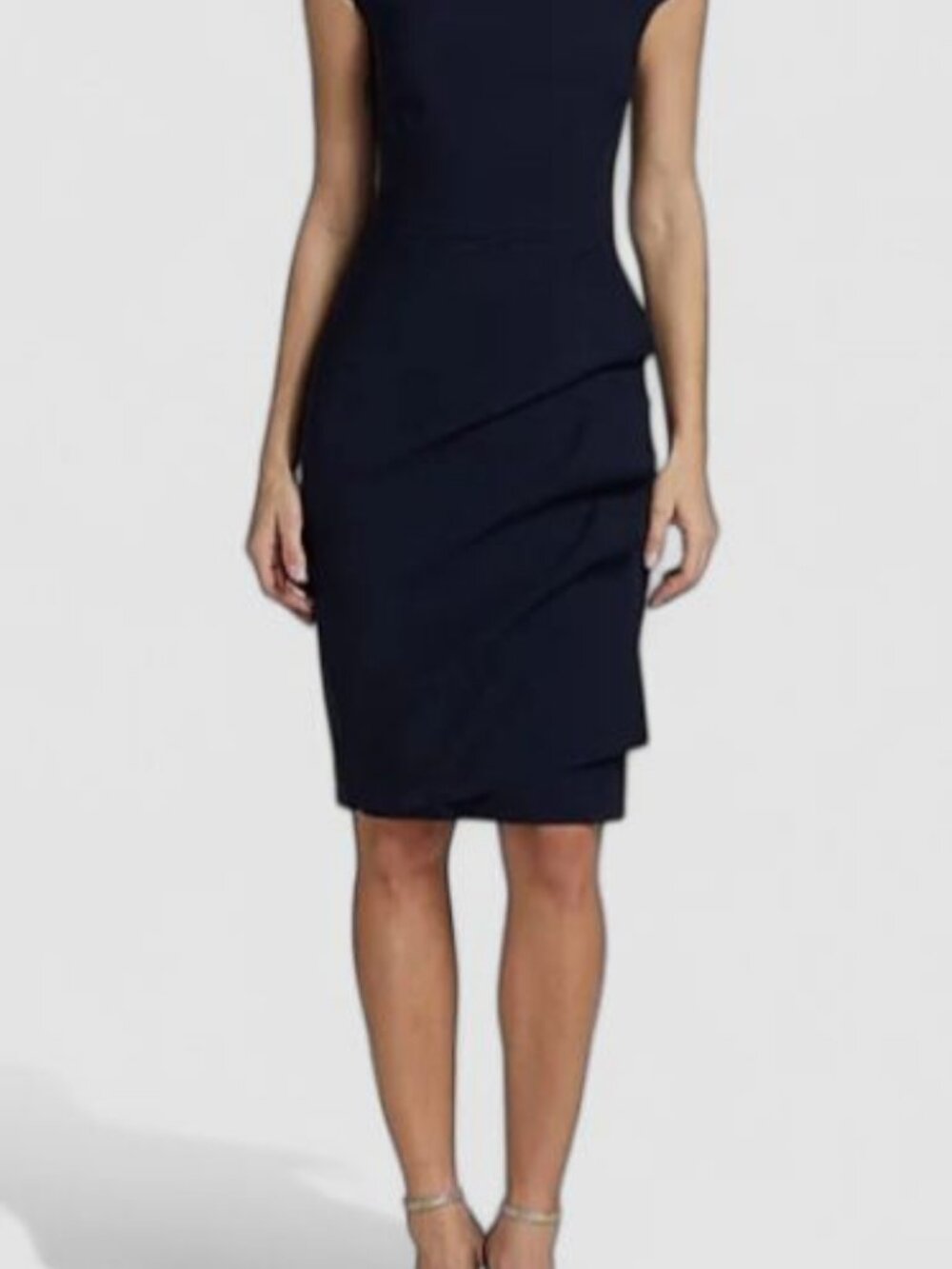 Chiara Boni Women's Blue Melania Off-Shoulder Side Ruched Sheath Dress Size 40